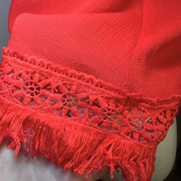 LULUS Californian Red Fringe Strapless Crop Top with Crochet Hem Size L - Picture 11 of 11